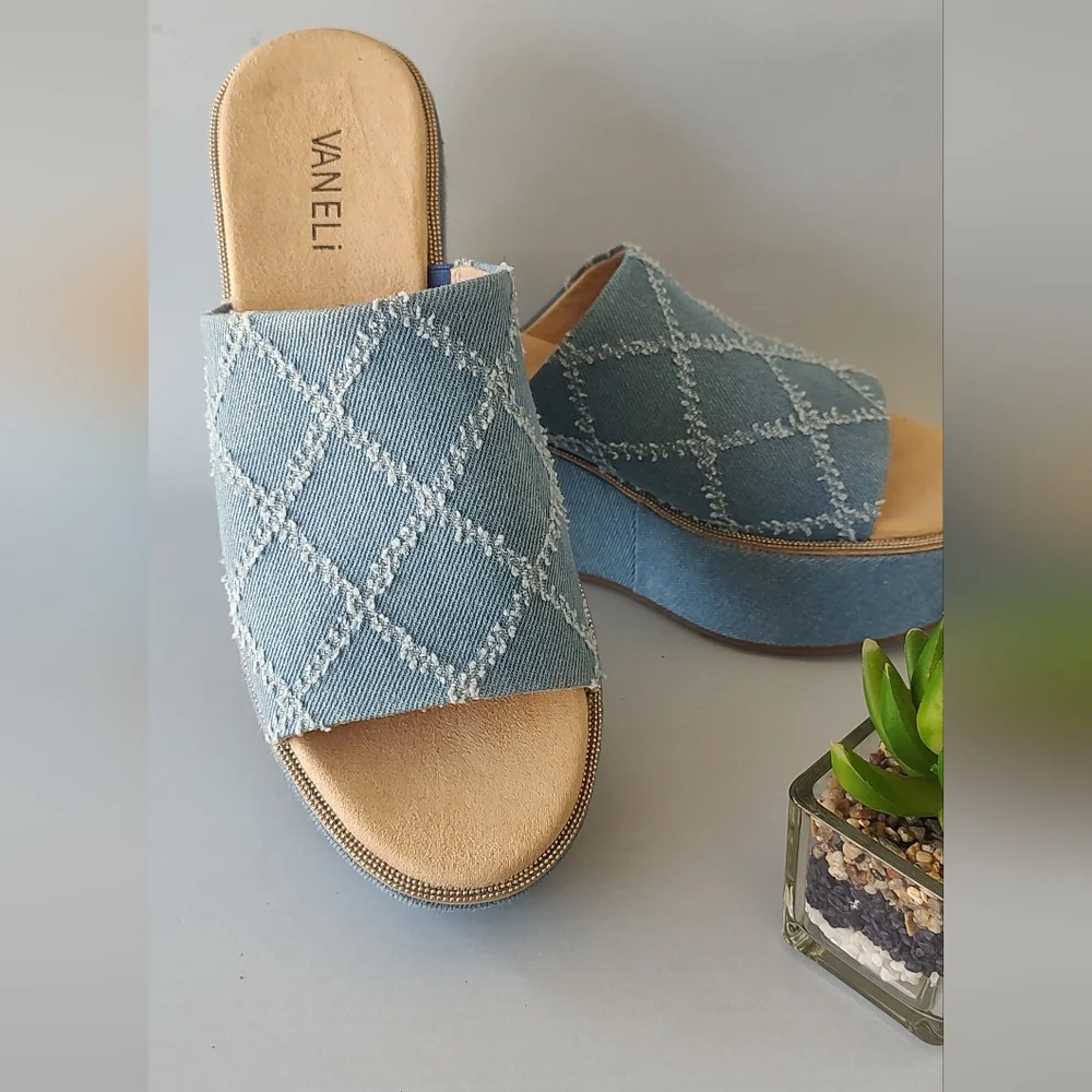 Platform Sandals Wedge Vaneli Blue Denim Women's